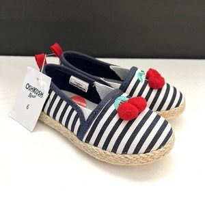 NWT OshKosh BGosh Kids Belle Girl Cherry Stripe Espadrille Flat Slip On Loafer 6